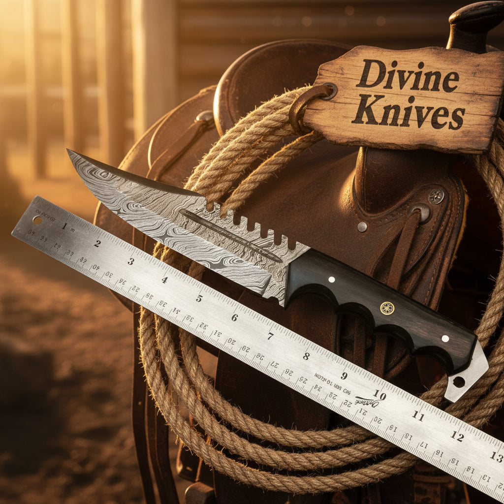 Damascus Sawback Bowie Hunter with Finger Choil