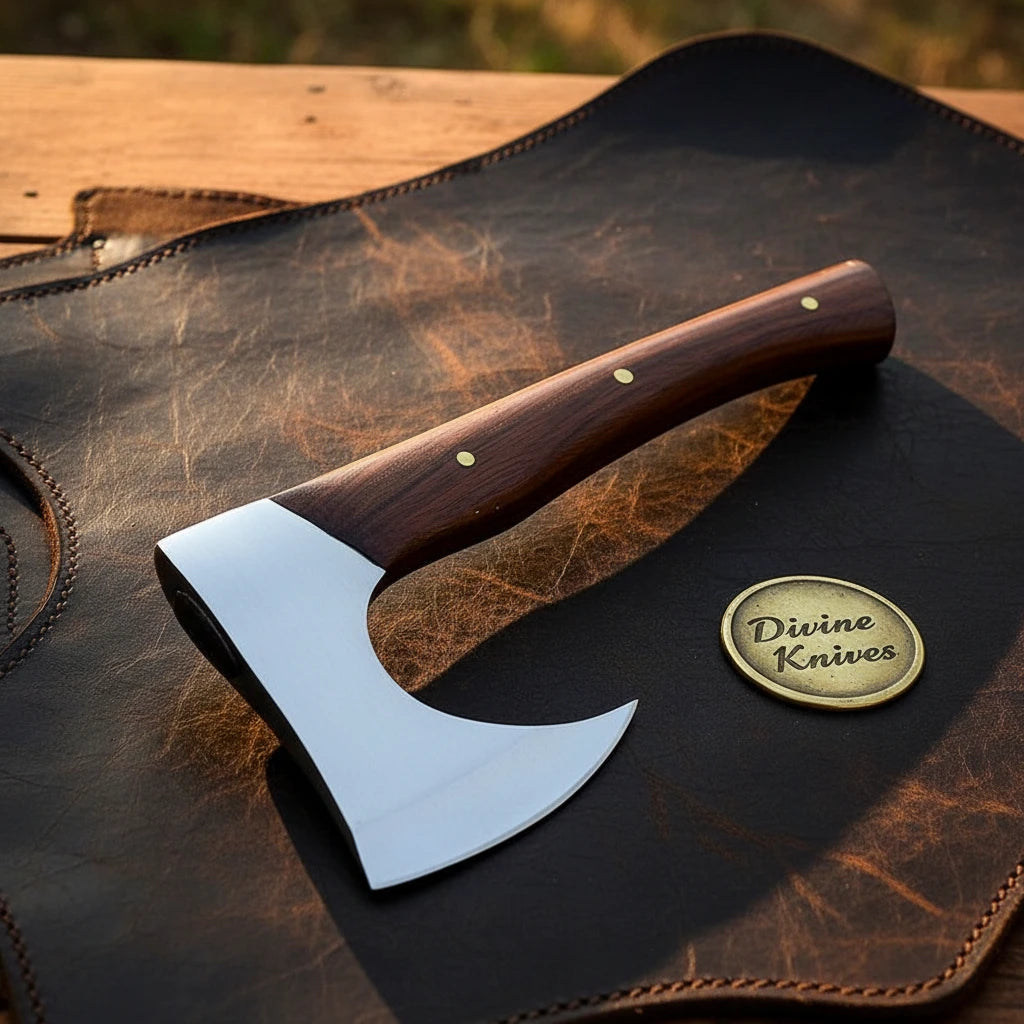 Hand-Forged Bearded Camp Axe with Rosewood Handle