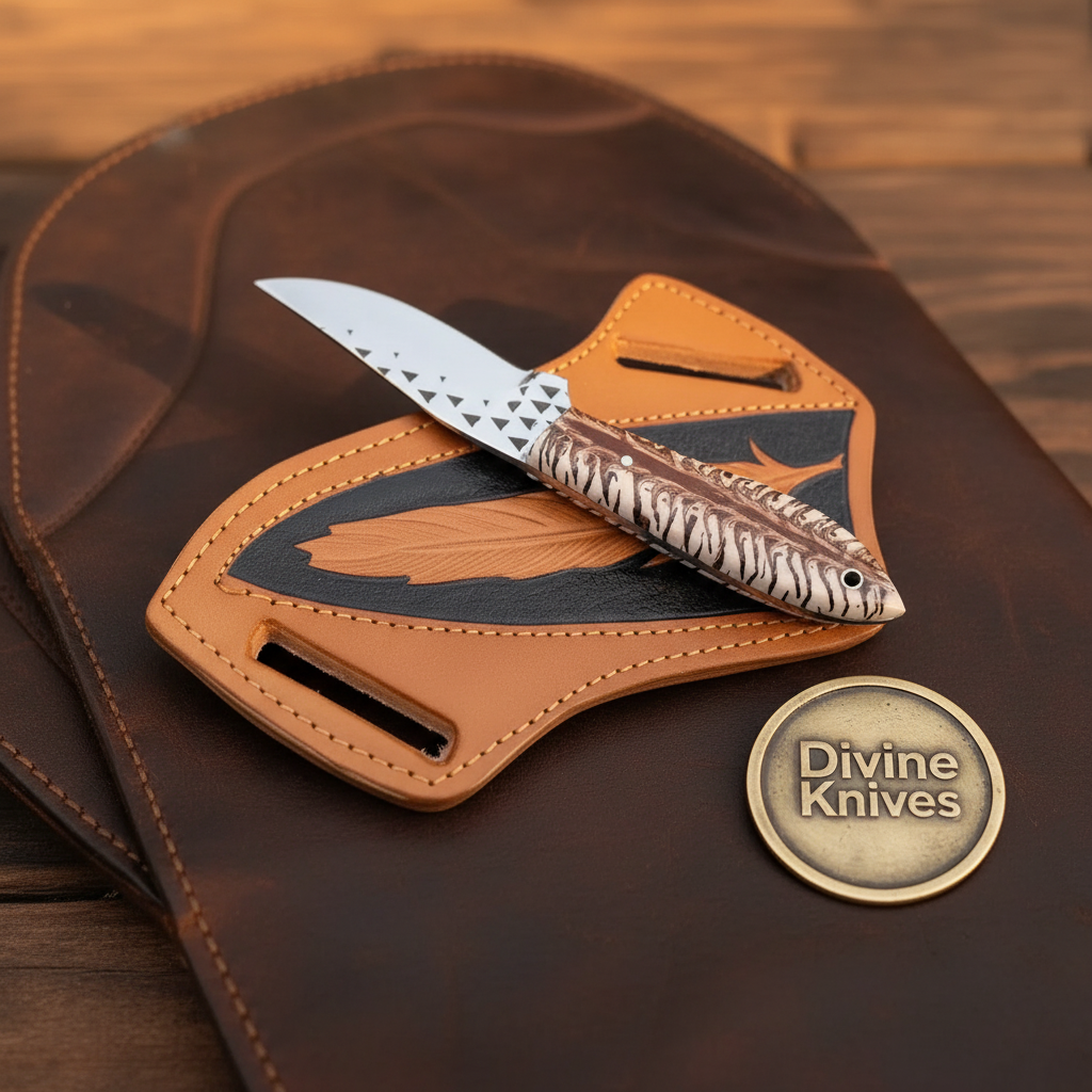 Studded Clip Point Hunter Knife with Textured Stag Bone Handle for Hunting and Outdoor Tasks