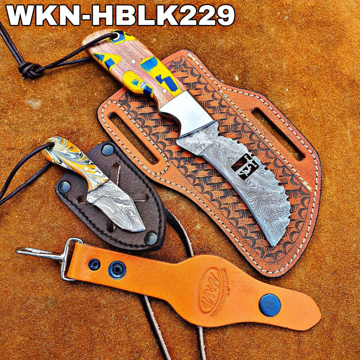 Yellow-Blue Resin Tanto Hunter Knife for Collectors and Trail Use