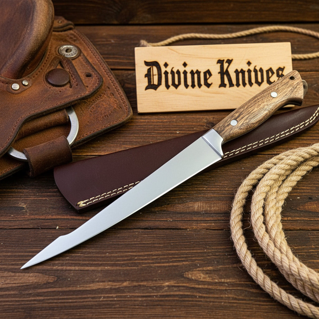 Sierra Trail Fillet Knife with Polished Steel Blade and Pale Wood Handle