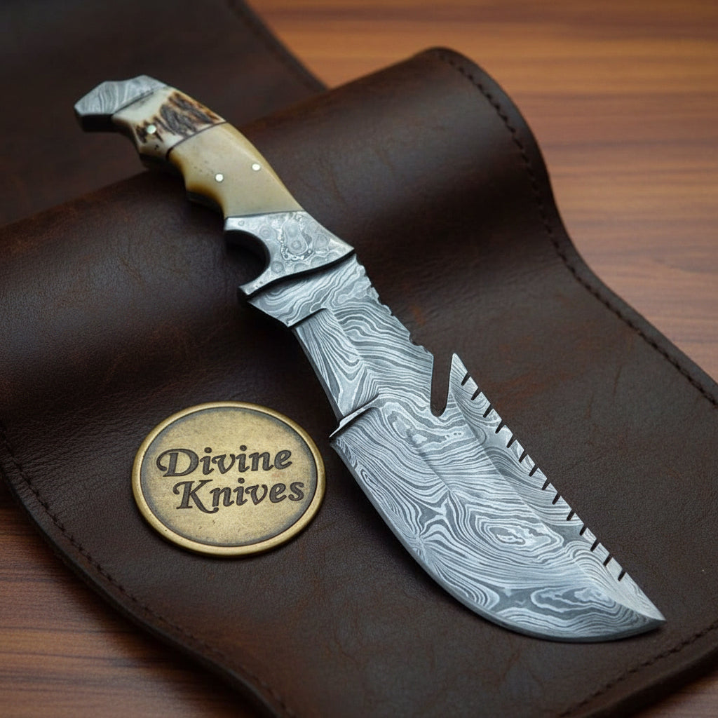 Damascus Antler and Camel Bone Hunting Tracker for Heavy Field Work