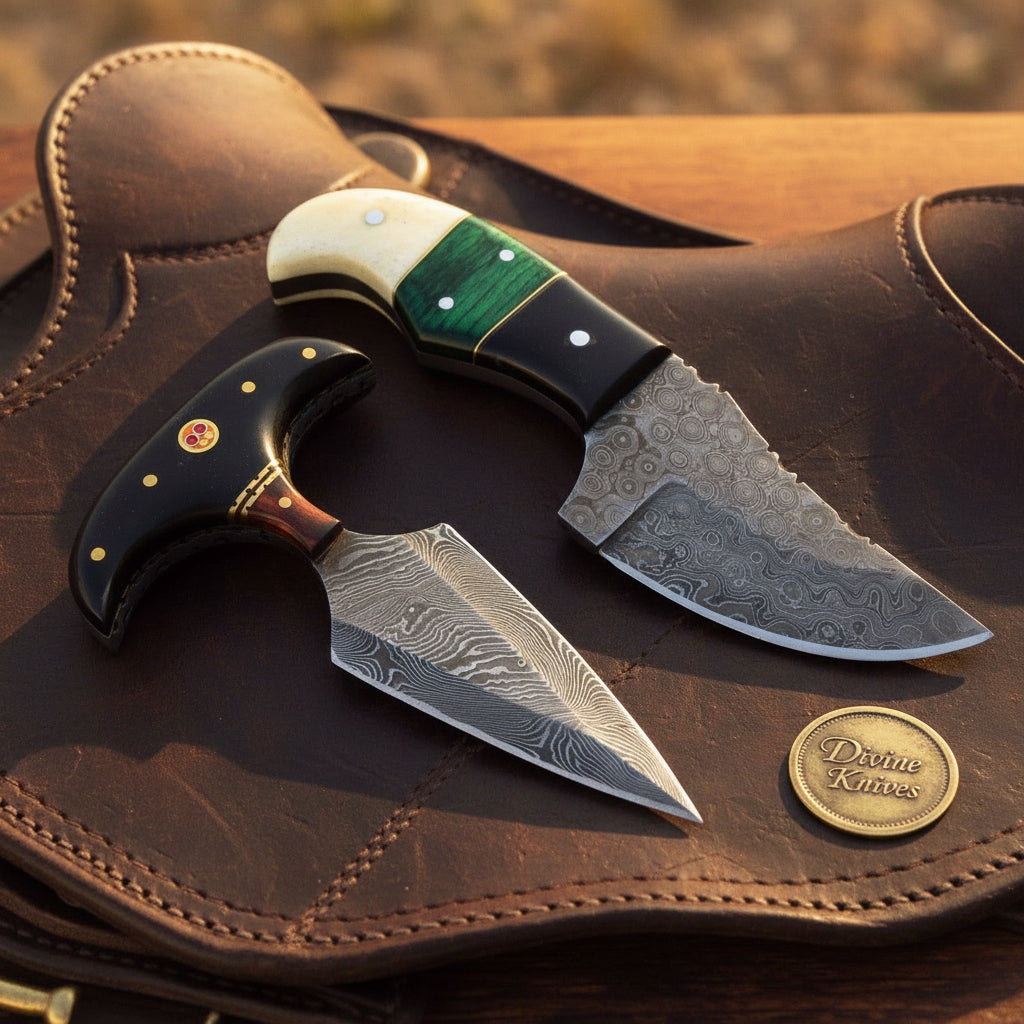 Push Dagger and Skinner Set with Contoured Horn and Bone Handles for Field Carry
