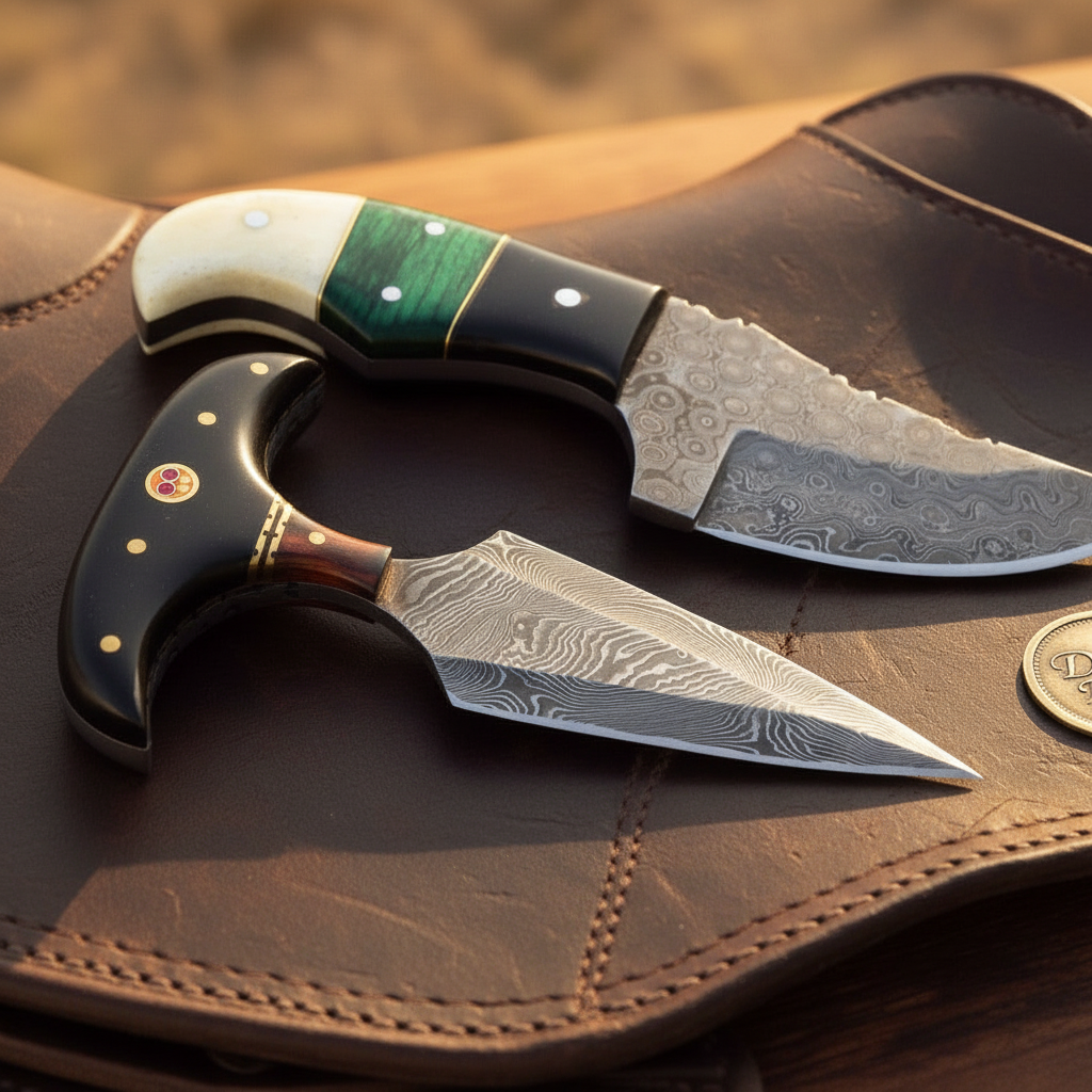 Push Dagger and Skinner Set with Contoured Horn and Bone Handles for Field Carry