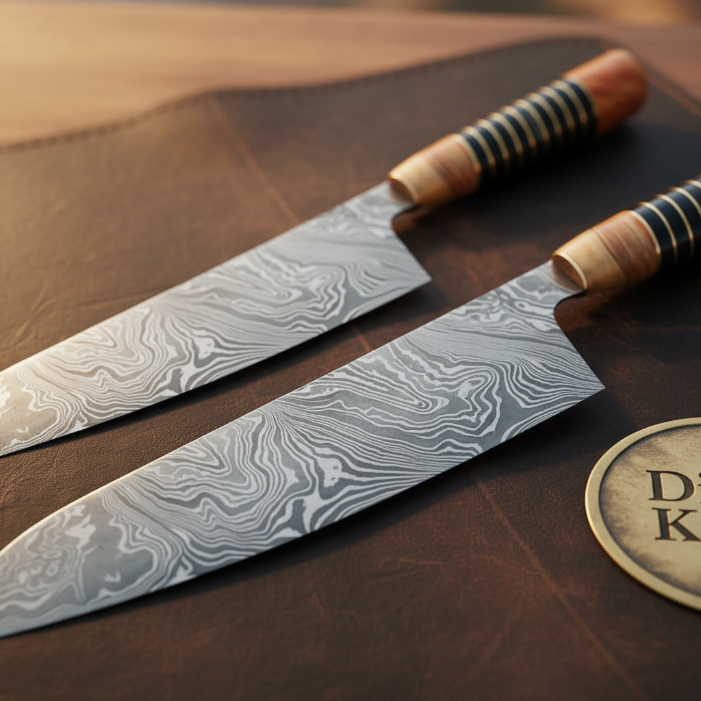 Olive Wood & Buffalo Horn Damascus Chef Knife with Stacked Handles