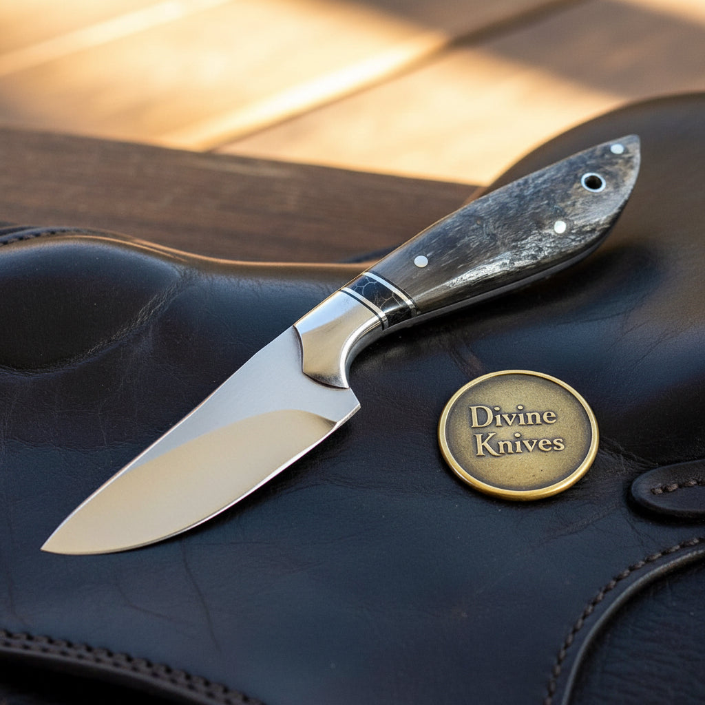 Ram Horn D2 Steel Cowboy Knife with Natural Ram Horn