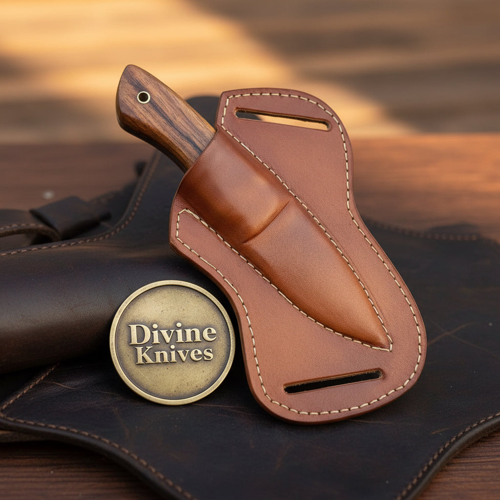 Walnut D2 Steel Mini Dagger with Polished Blade and Leather Sheath