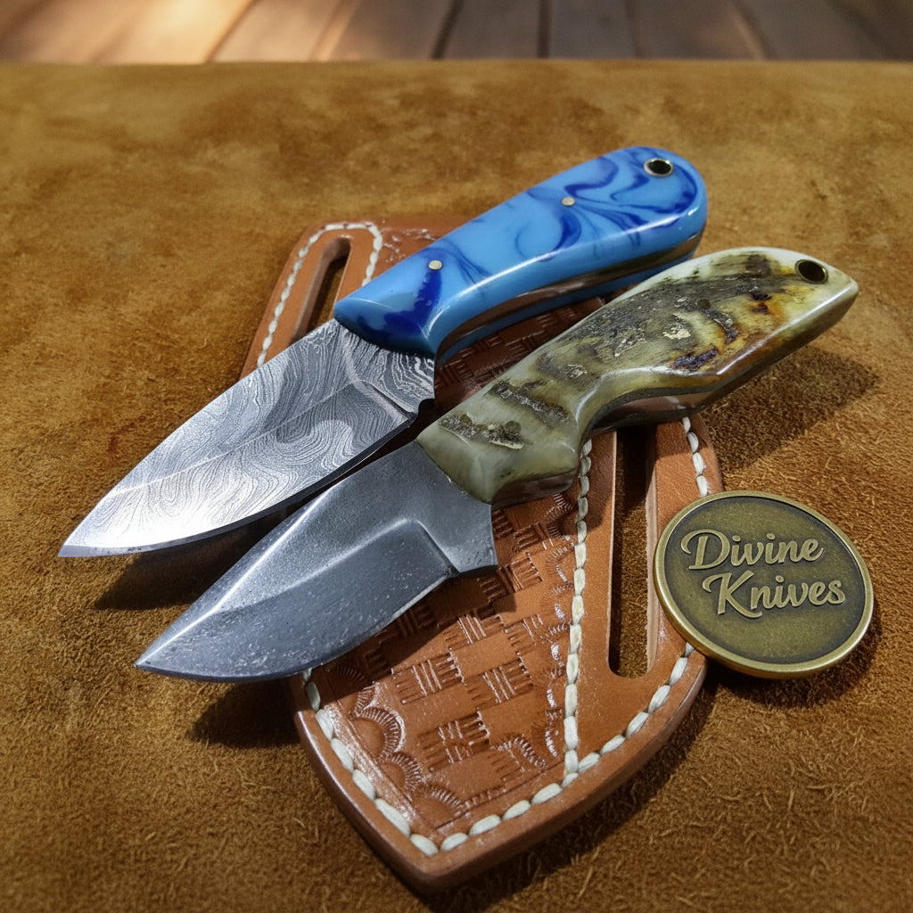 Blue Resin & Stag Horn Skinner Combo Set for Field Work
