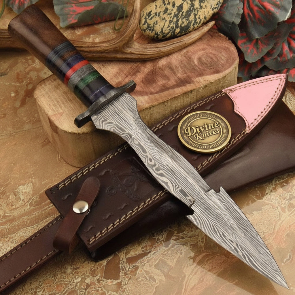 Layered Handle Boot Dagger with Stacked Colour Spacers and Forged Double Edge Blade