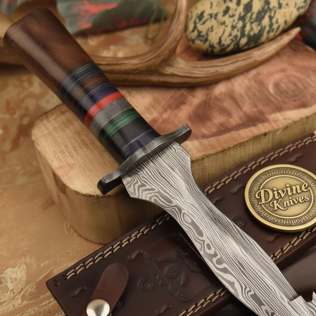 Layered Handle Boot Dagger with Stacked Colour Spacers and Forged Double Edge Blade
