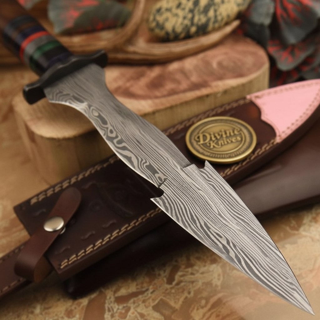 Layered Handle Boot Dagger with Stacked Colour Spacers and Forged Double Edge Blade