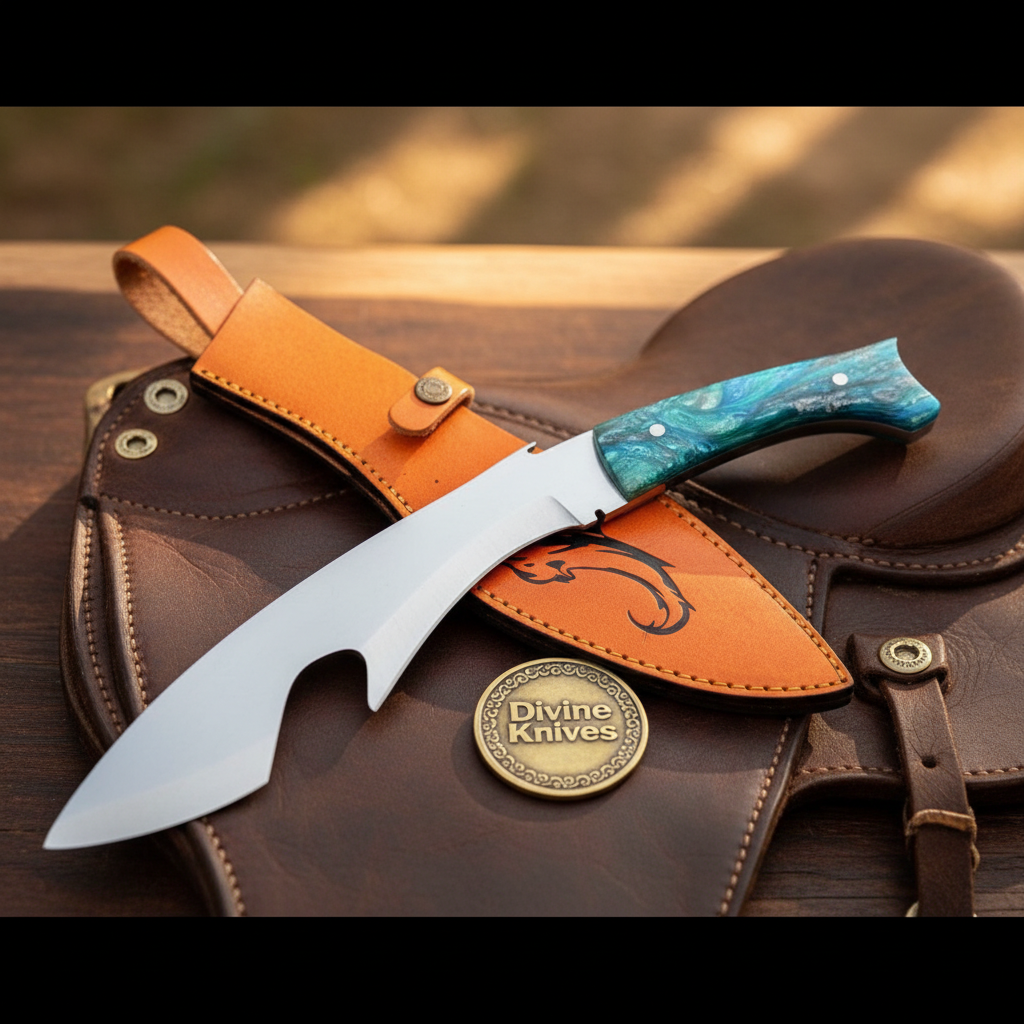 Blue Resin Shark Fish Blade Gurkha Kukri with Ocean Colors handle