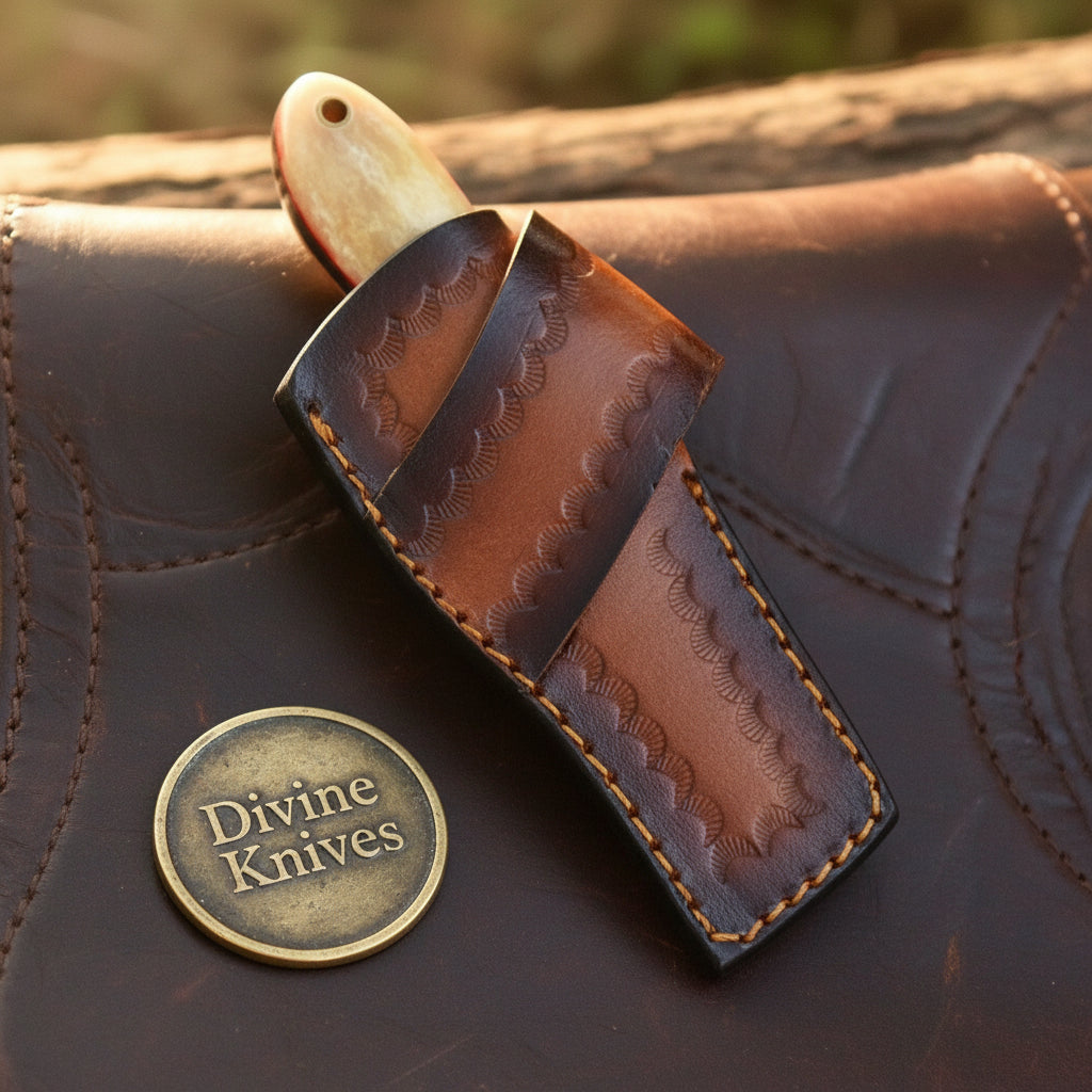 Turquoise & Bone Rasp Bull Cutter Knife with Tooled Leather Sheath