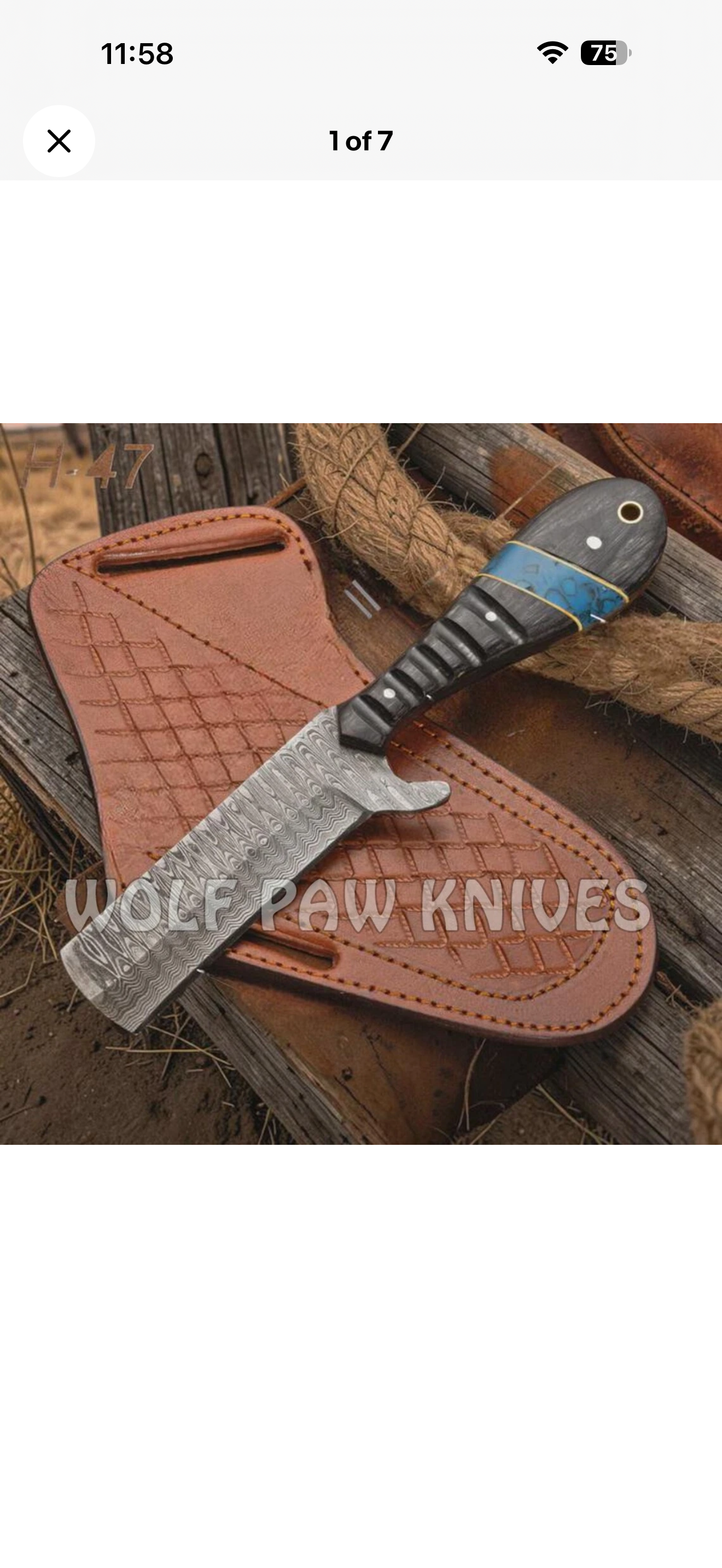 Micarta and Turquoise Bull Cutter with Scale Pattern Damascus Blade