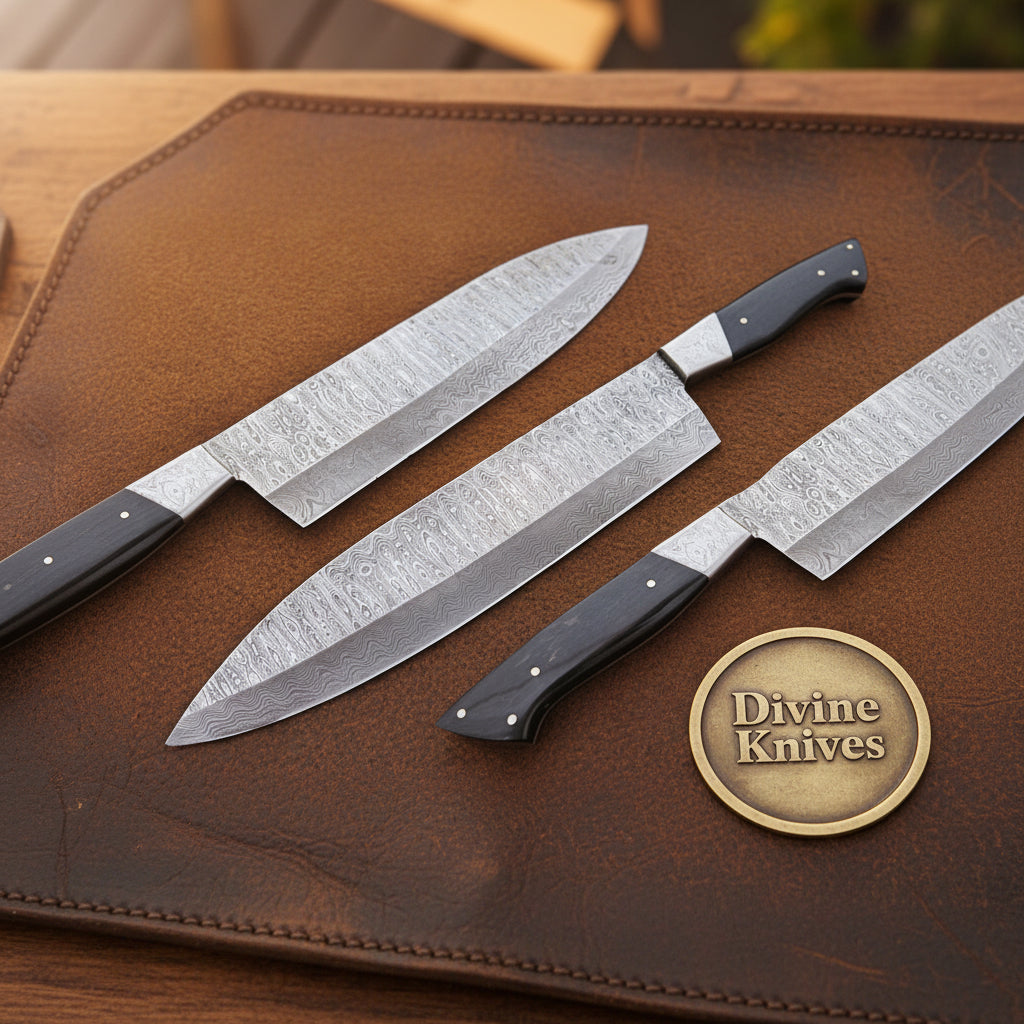 Raindrop Damascus Full-Tang Gyuto Knife with Dark Handle