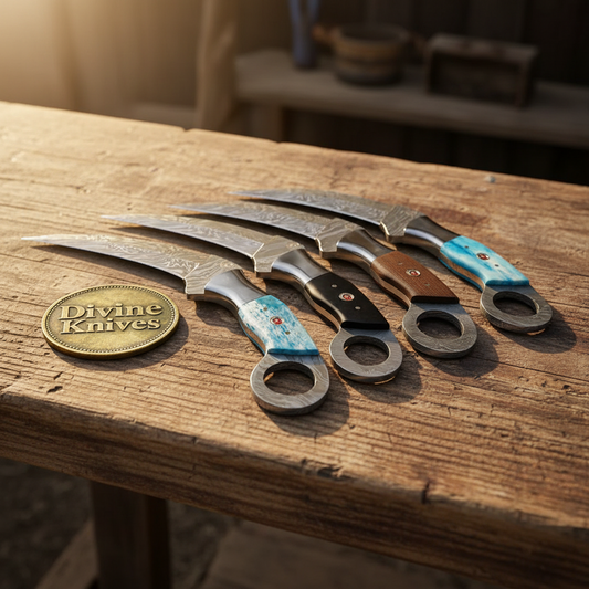 Ring Claw Damascus Karambit with Claw Blade & Integral Steel Ring