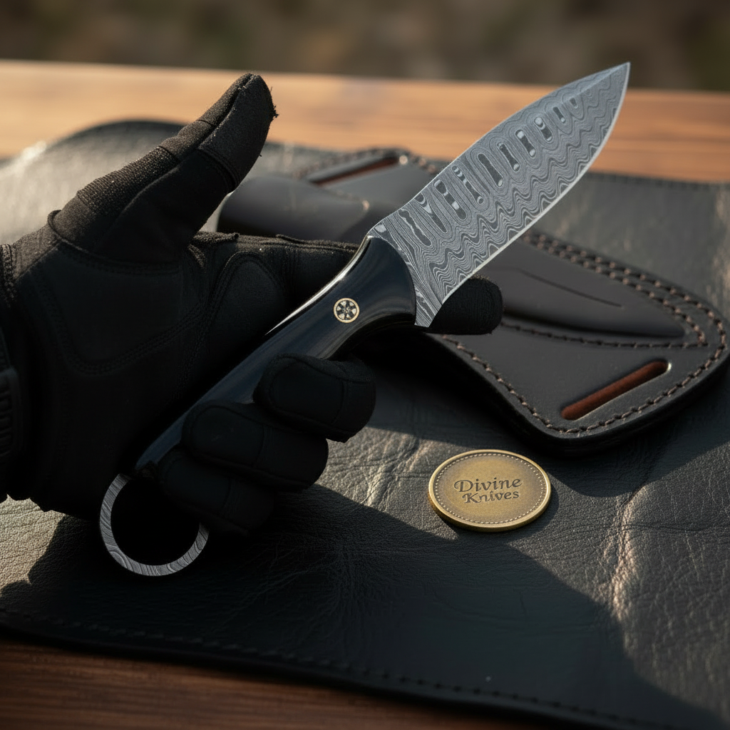 Rosewood Handle Ring Pommel Skinner Knife for Trail and Everyday Use