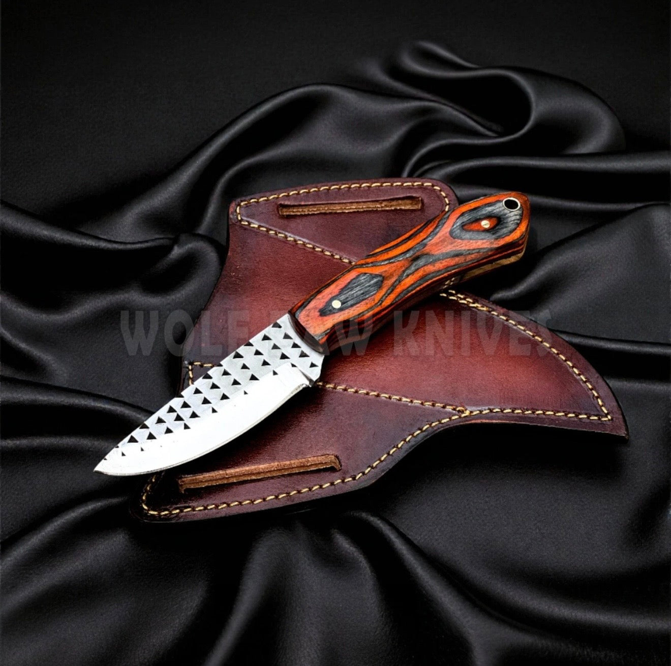 Orange Pakkawood Handle EDC Skinner Knife for Cowboy Style Collectors