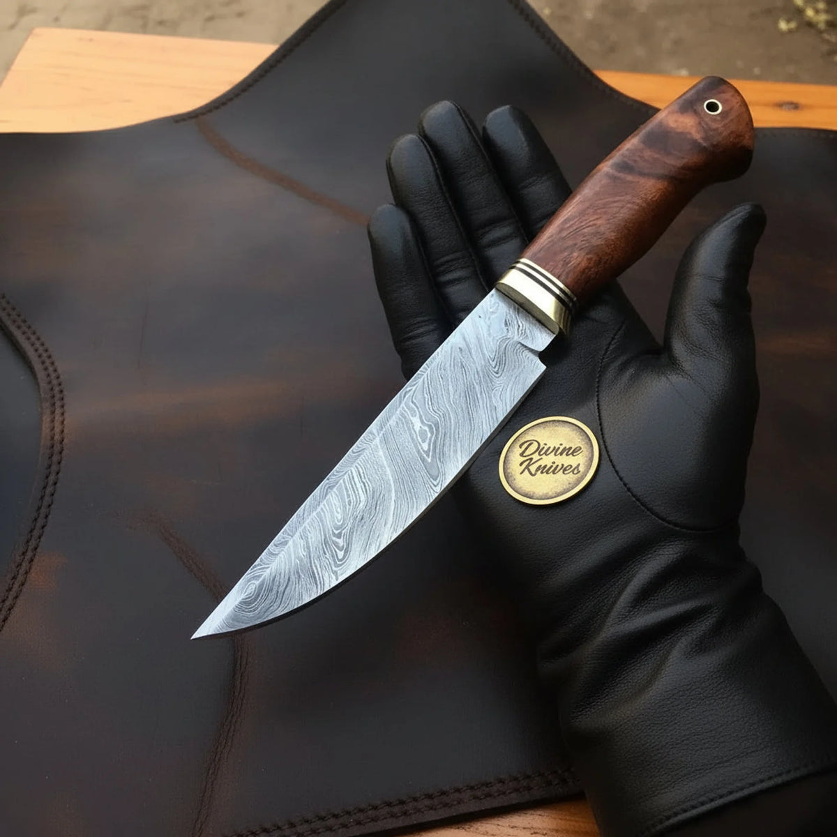 Brass Bolster Carving Chef Knife with Rosewood Handle and Layered Steel Blade