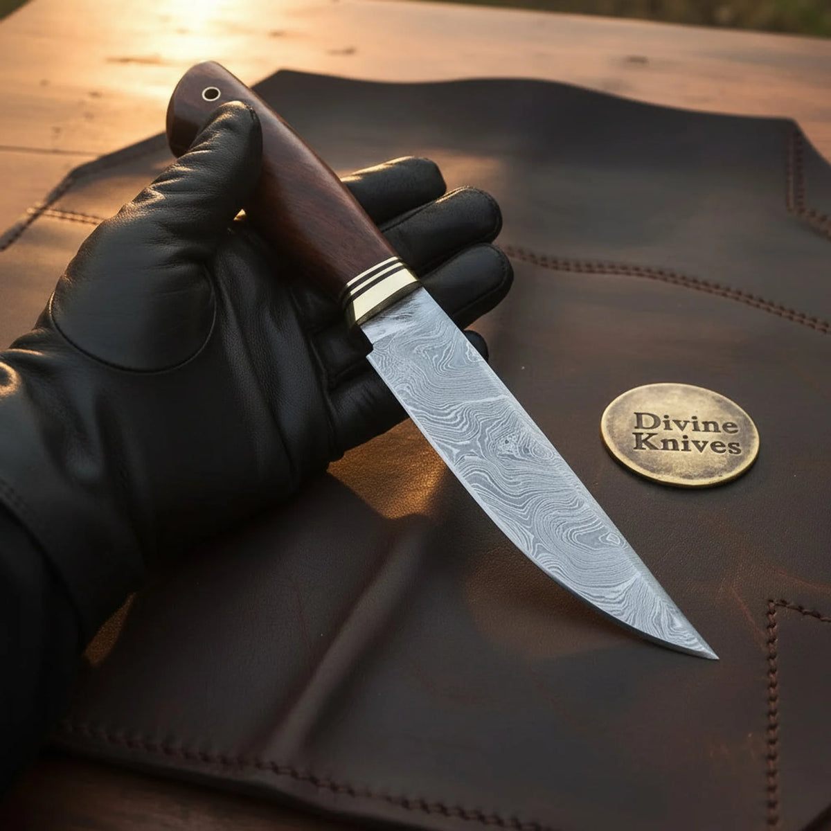 Brass Bolster Carving Chef Knife with Rosewood Handle and Layered Steel Blade