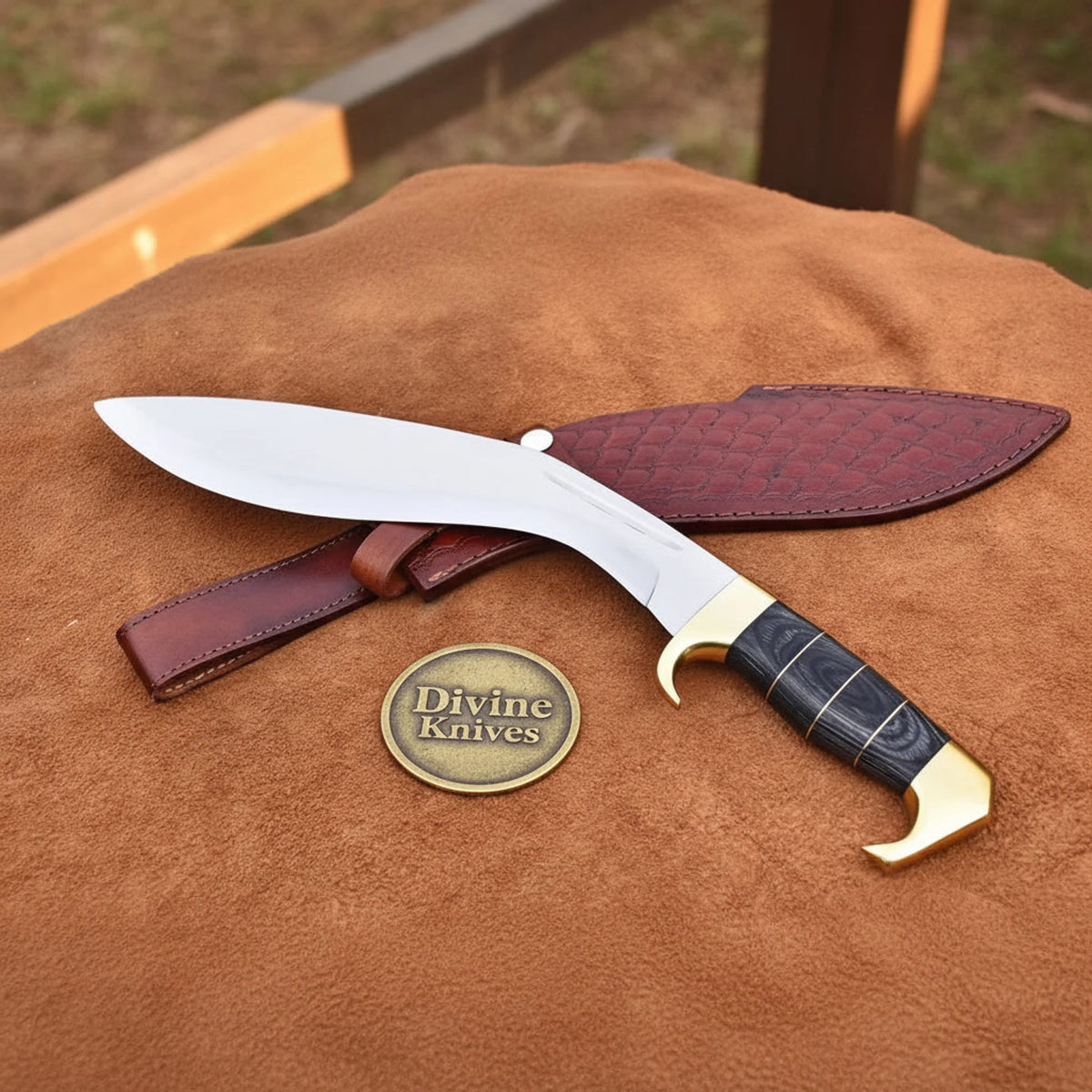 Extreme Duty Jungle Kukri with Brass Fittings and Dark Handle