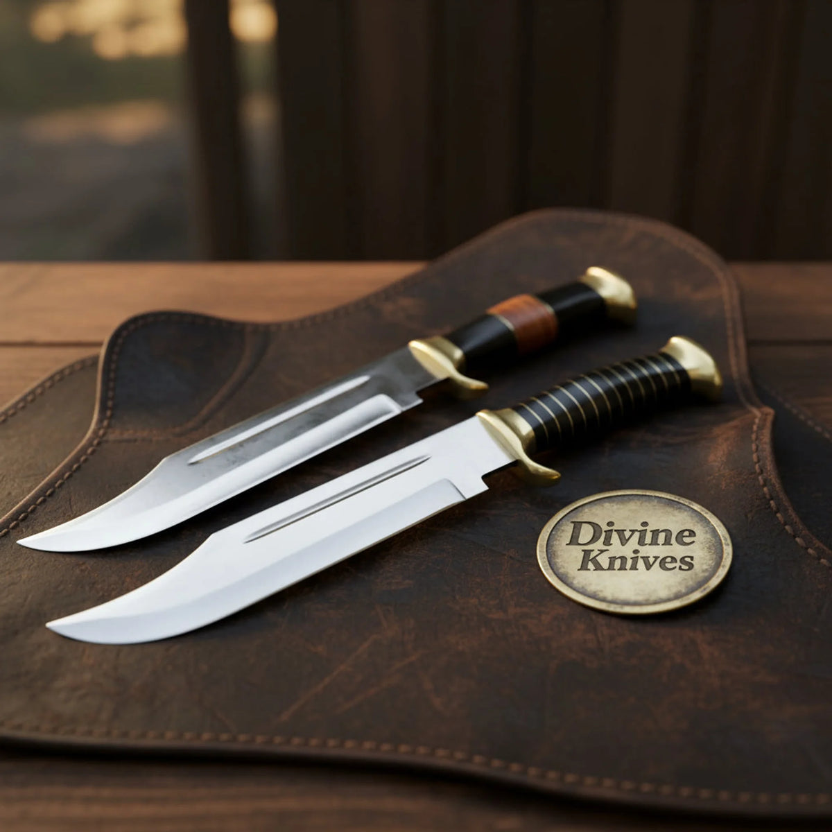 Dundee Bowie Knife Duo with Brass Fittings and Stacked Handles