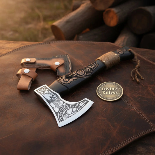 Deepbeard Viking Skeggøx Bearded Axe with Etched Figural Head