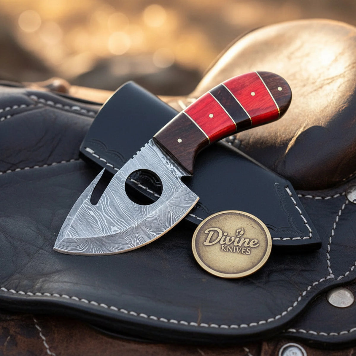 Red & Brown Cutout Gut Hook Skinner with Two-Tone Handle