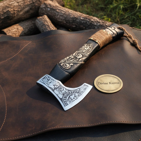 Darkwyrm Norse Runic Viking Hatchet with Inlaid Serpent Haft