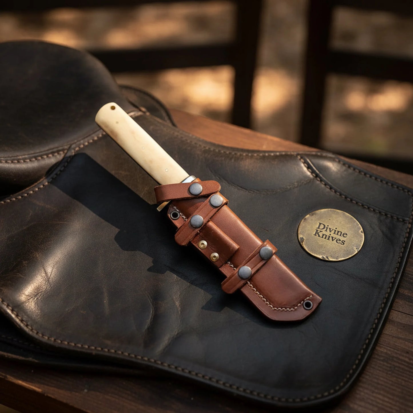 Camel Bone Japanese Tanto Knife with Angled Tip and Bone Handle