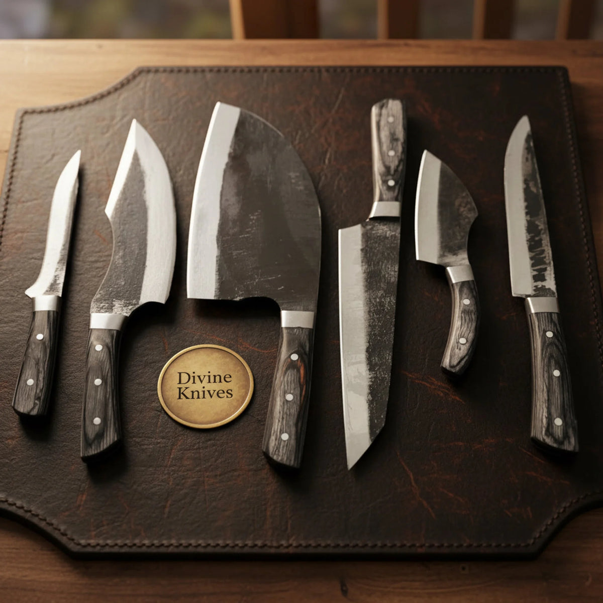 Anvilgrey Serbian Chef Knife Set with Six Forged-Finish Blades