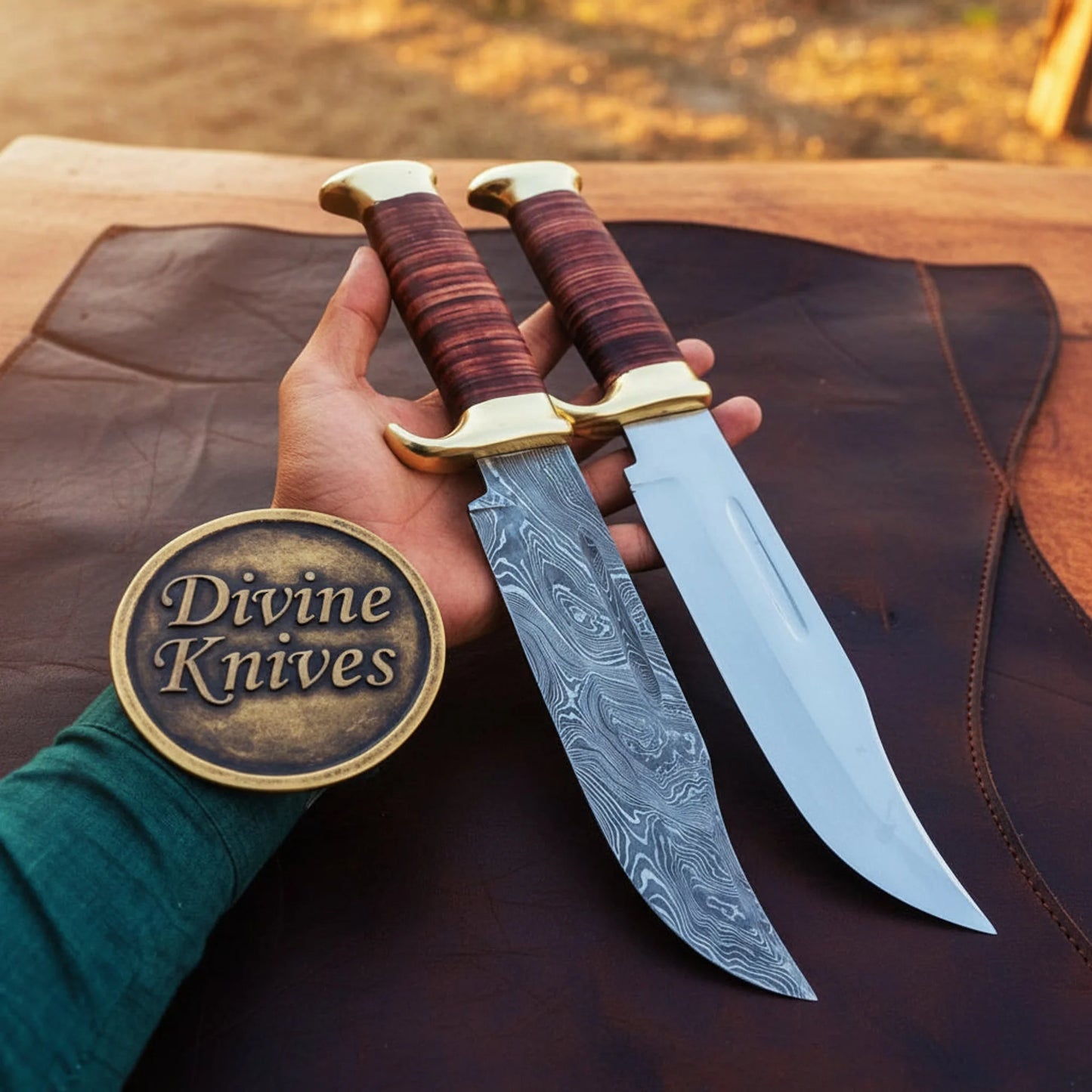 Crocodile Dundee Bowie Knife Set with Brass Guards and Stacked Handles
