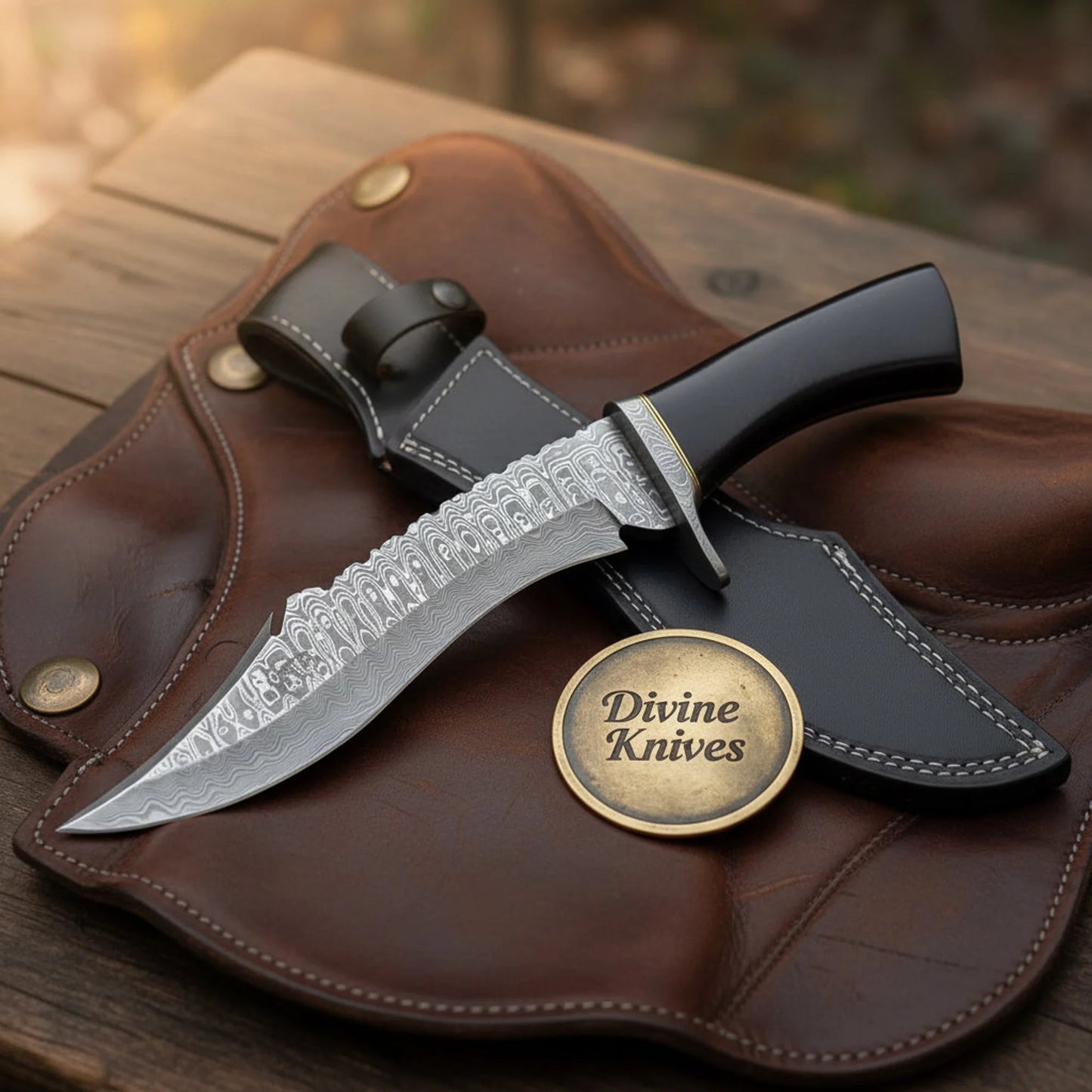 Blackwave Black Micarta Damascus Recurve Survival Bowie with Weatherproof Handle