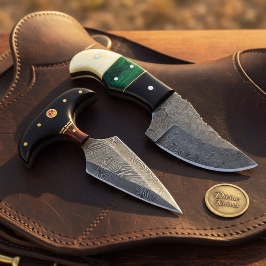 Push Dagger and Skinner Set with Contoured Horn and Bone Handles for Field Carry