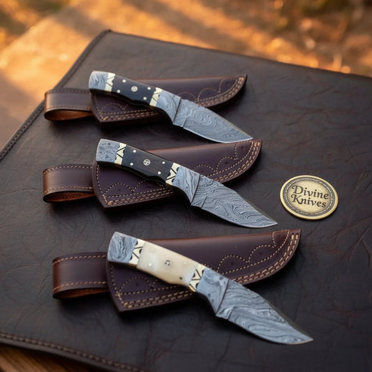 Damascus Pocket Skinner Set with Three Compact Blades