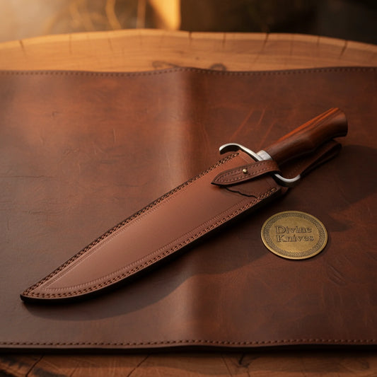 Hand Forged Frontier Bowie Knife with Rosewood Handle and Layered Clip Point Blade
