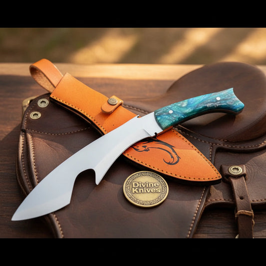 Blue Resin Shark Fish Blade Gurkha Kukri with Ocean Colors handle