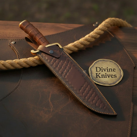Brown Wood D2 Steel Clip Point Bowie with Ridged Grip