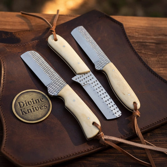 Camel Bone Rasp Tanto Bull Cutter Trio with Rasp Steel Blade