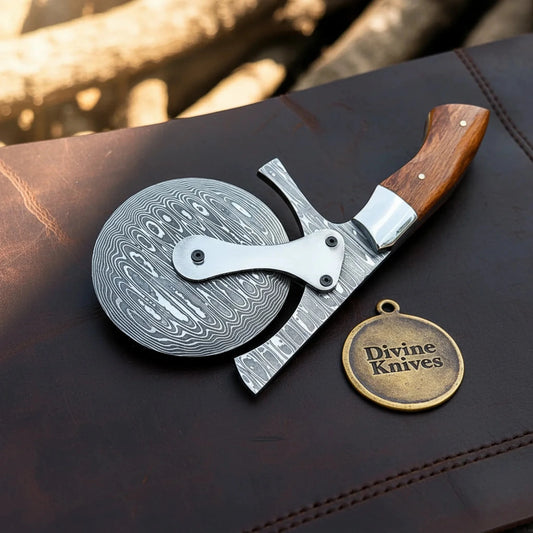 Twist Pattern Handmade Pizza Cutter with Rosewood Handle