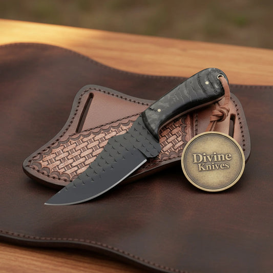 Blackened Fish-Scale Clip Point Hunter Knife for Hunting and Outdoor Tasks
