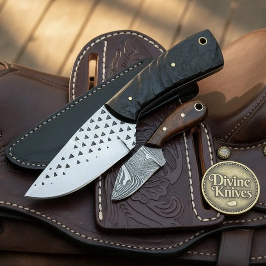 Horse Rasp Cowboy Knife & Neck Skinner Set with Dark Wood Handles
