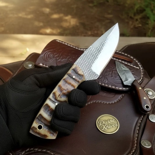 Ram Horn Rasp Steel Skinner Knife for Daily Hunting and Field Use