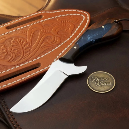 Blue Resin Upswept Cowboy Skinner with Polished Blade for Field Work