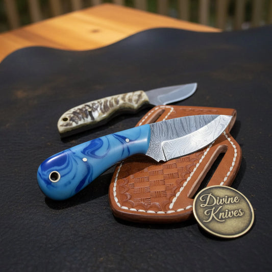 Blue Resin & Stag Horn Skinner Combo Set for Field Work