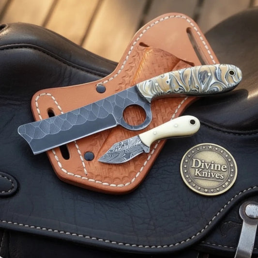 Hammered Bull Cutter Knife Set for Ranch Work and Collecting