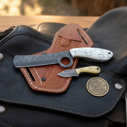 Terrazzo Handle Bull Cutter Knife for Working Cowboys and Collectors