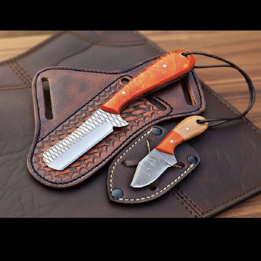 Orange Resin Rasp Bull Cutter & Neck Knife Set for Field Dressing