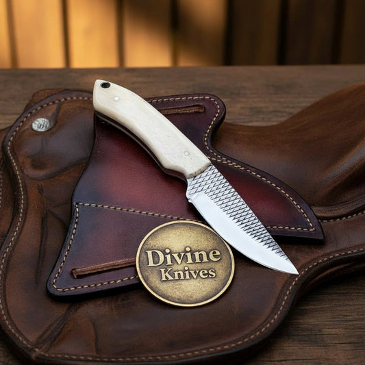 Camel Bone Ranch Skinner Knife with Rasp-Textured Blade