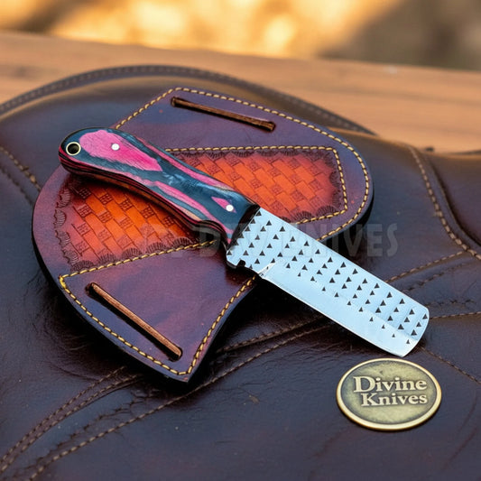 Multicolor Pakkawood Rasp Bull Cutter Knife With Full Tang Blade